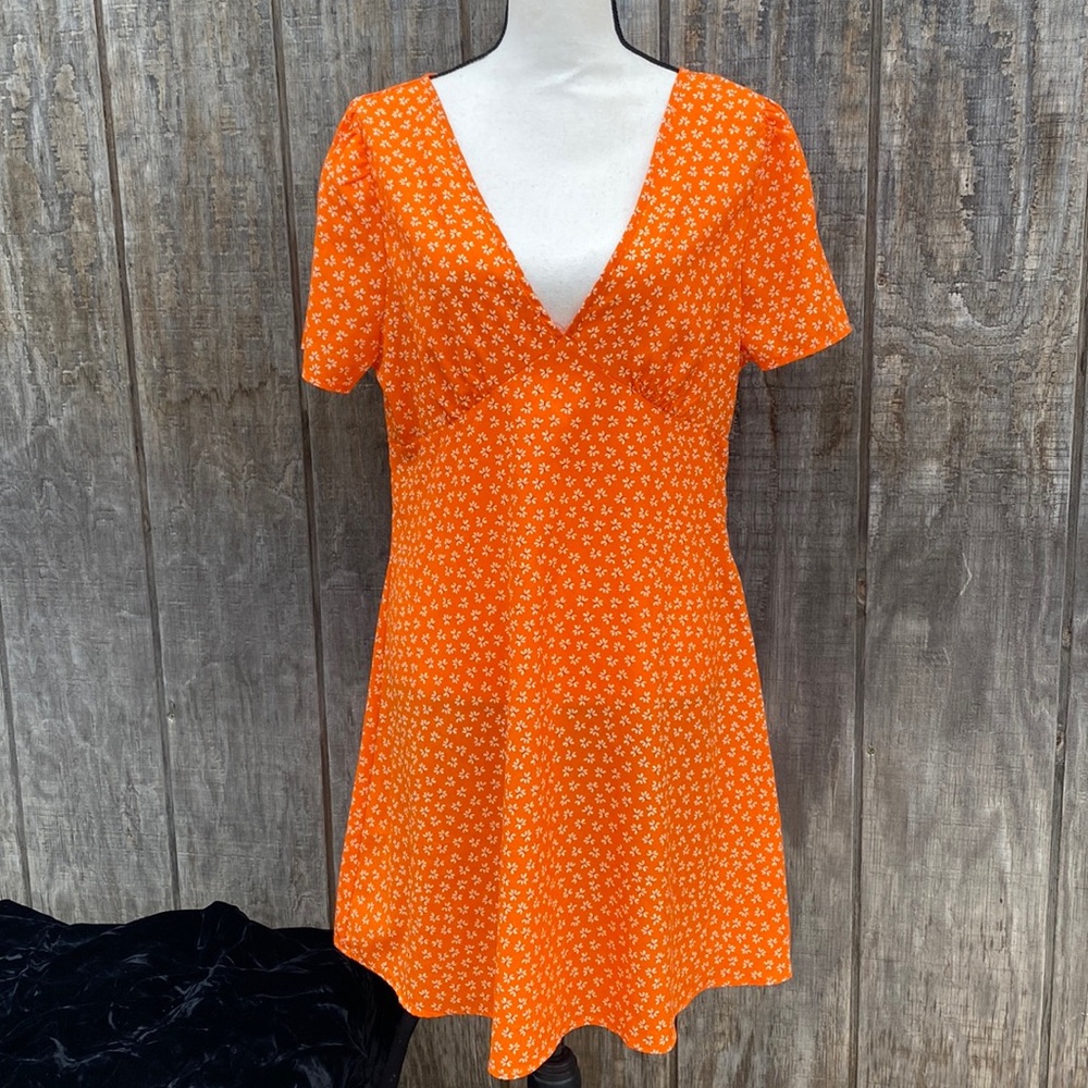 Cotton On Orange lightweight Summer Dress Ditzy Floral Size Large